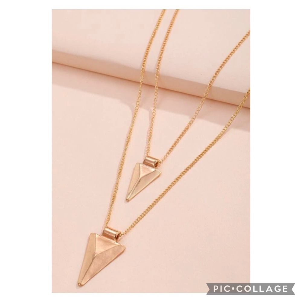 2pc layered yellow gold chains with geometric charms
